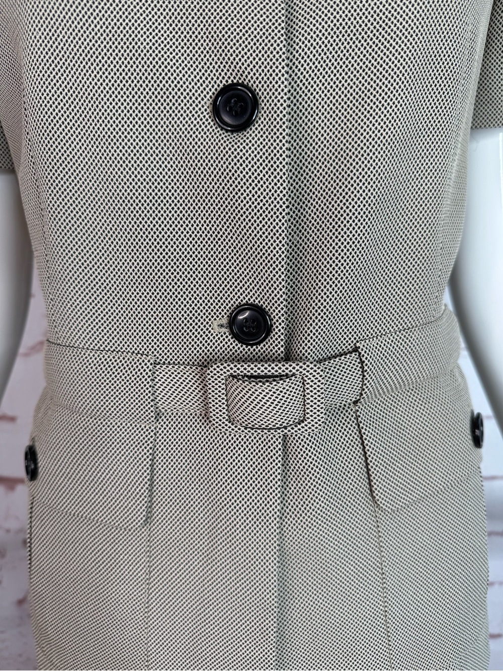 80s VTG ANN TAYLOR Petite 2 Piece Black & Tan Belted Jacket Pencil Skirt Suit 8P - Picture 13 of 15